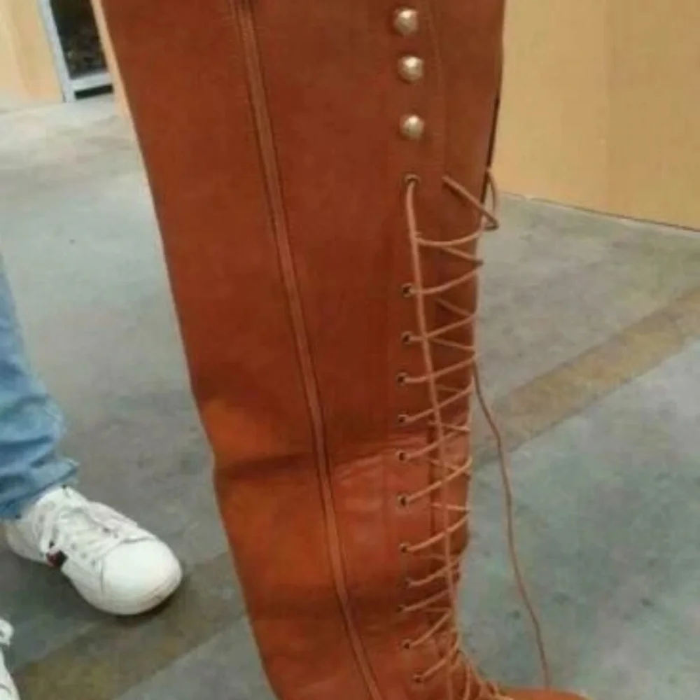 Brown Lace-Up Knee-High Boots
